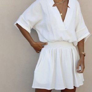 MAURIE + EVE Quinn Smocked Waist Gauze Mini Dress White 2